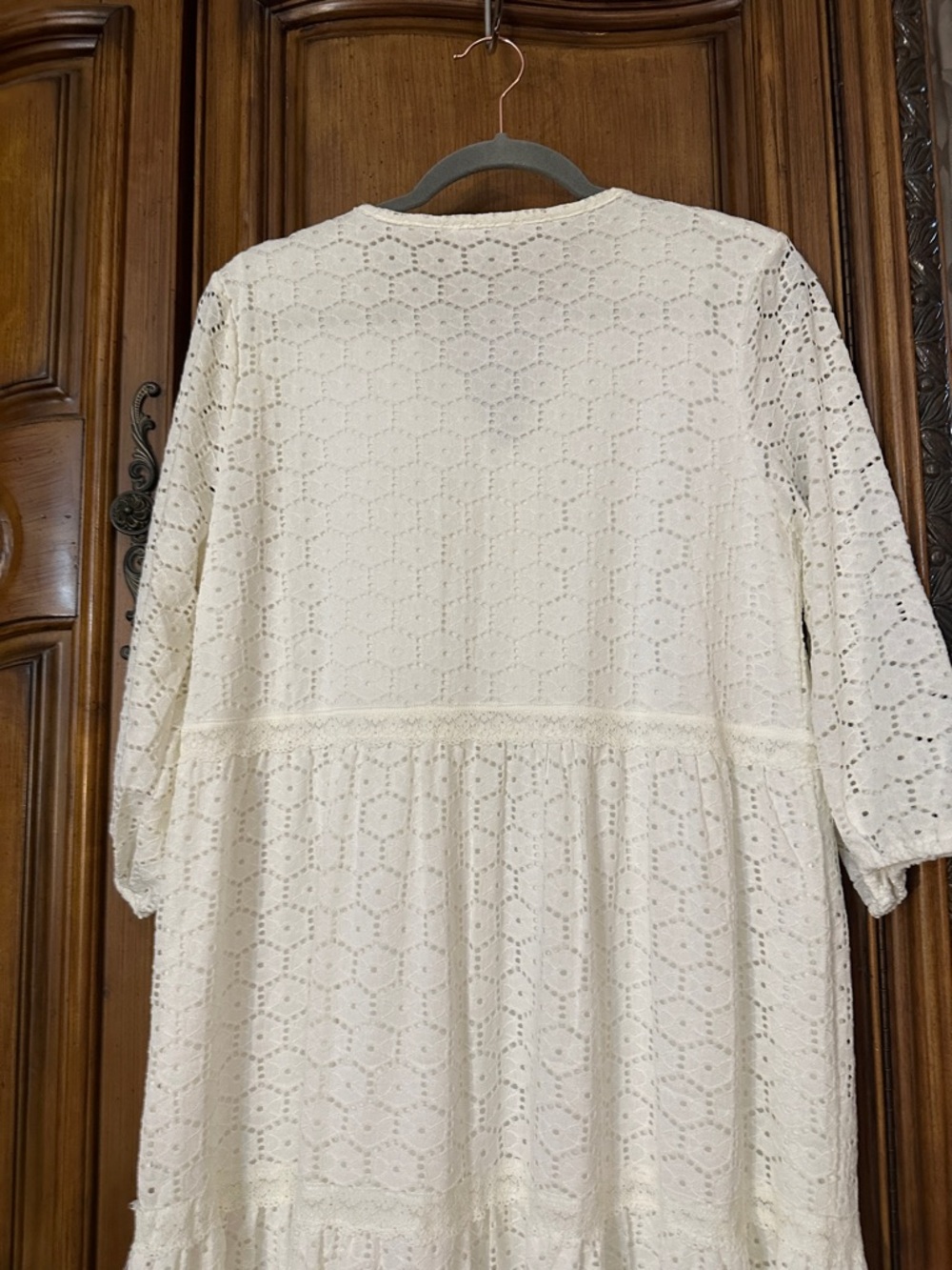 Prairie Eyelet Lace Tiered Boho White Fully Lined Cottage Core Maxi Dress Large - Picture 11 of 14